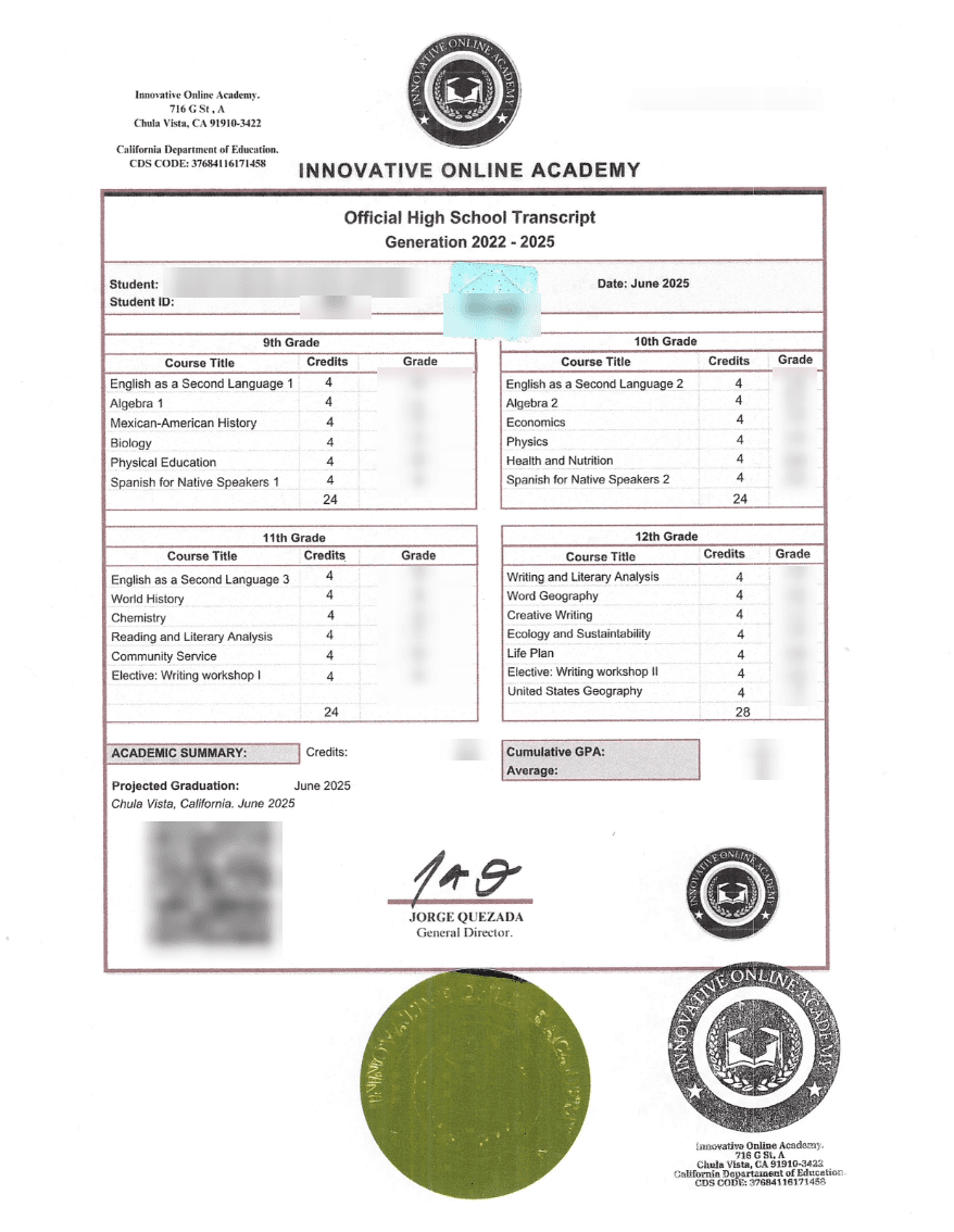 Muestra desenfocada del formato de Certificado del extranjero. Los datos del documento no son legibles.